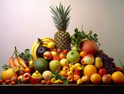 壁架上有各种各样的水果