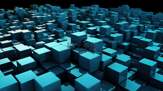 抽象蓝色立方体中的六角多边形 3d 渲染
