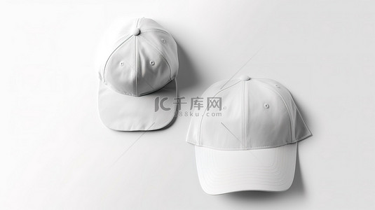 3d商店背景图片_空白白色 T 恤和帽子，特写，为您在白色背景 3D 渲染上的设计提供空间