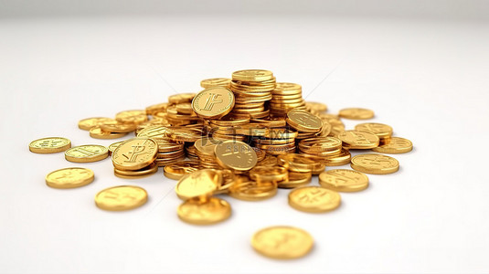 白色背景下税收和金币的商业概念 3D 渲染