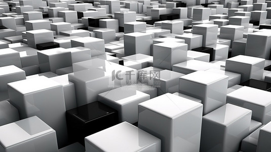 一组白色灰色和黑色立方体的抽象插图的 3D 渲染