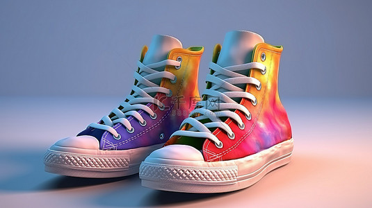 运动鞋子背景图片_适合所有性别的高底彩色帆布运动鞋的 3D 插图