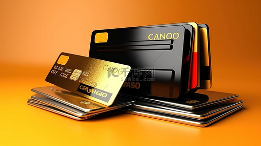 信用卡钱包和金钱的 3D 渲染图像，具有清仓销售概念