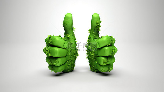 竖大拇指你真棒背景图片_充满活力的绿色竖起大拇指引人注目的 3D 渲染