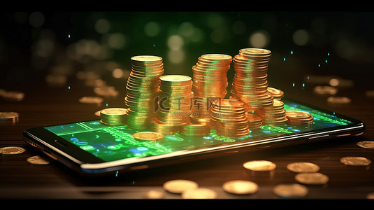 在线汇款移动银行的硬币从智能手机到手机的移动以 3D 形式说明