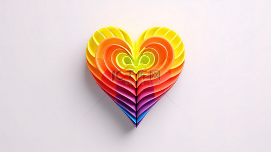 最小的彩虹心，充满活力的色彩创意 3D 概念