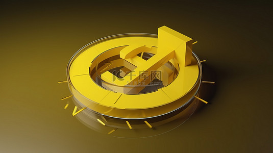3d 渲染黄色箭头图标，带有圆形控制向下和销售轮廓方向符号