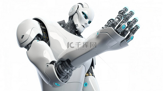 白色背景下 3d 渲染中的 android 机器人握手