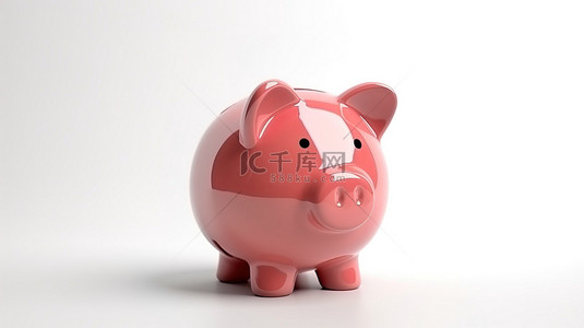 白色背景上的存钱罐的 3D 渲染，用于存钱或存钱