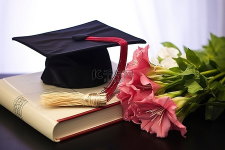 一束带有文凭花和帽子的花束