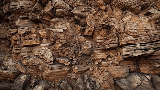 3D 渲染中风化棕色岩石石墙的背景