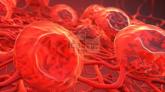 红色领域背景图片_3d 渲染中的红色微观细胞