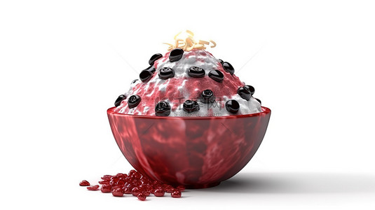 白色甜蜜背景图片_卡通风格 3d 渲染的红豆 bingsu 刨冰隔离在白色背景上