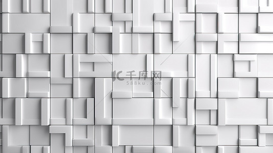 现代方形网格图案的白色和灰色无缝 3D 渲染墙壁纹理