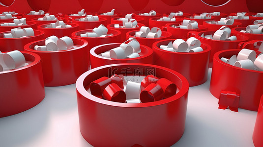 3d 渲染中的白色蝴蝶结红色礼品盒