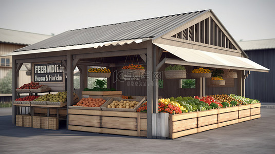 新鲜蔬菜水果背景图片_当地农民的农产品商店 3D 包括剪切路径