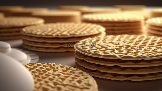威化饼边框背景图片_令人惊叹的 3D 渲染中的奶油威化饼