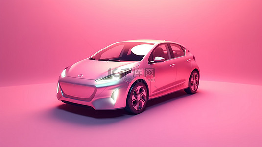 可爱的粉红色电动掀背车 3d 渲染