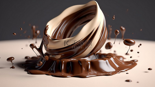 牛奶和巧克力混合成带有剪切路径的旋风 3d 渲染