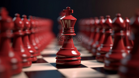 棋子背景图片_商业成功概念用船上红皇后棋子的 3D 渲染来说明