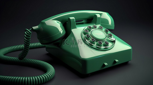 3D 渲染中描绘的矩形绿色电话，没有号码拨号盘