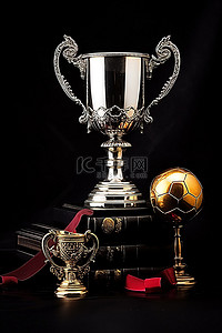 黑色桌子背景图片_黑色背景，黑色桌子上有金色奖杯和奖牌