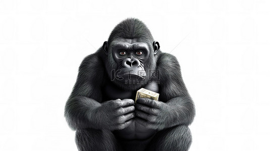 大猩猩背景图片_一只抓着存钱罐的搞笑 3D 大猩猩