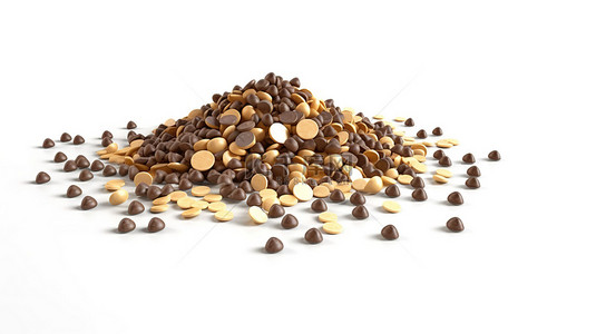糖果展示背景图片_3D 插图从白色背景的独特角度展示美味的巧克力片