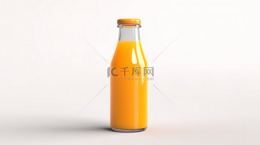 橙汁饮料背景图片_3d 渲染玻璃瓶橙汁在白色背景