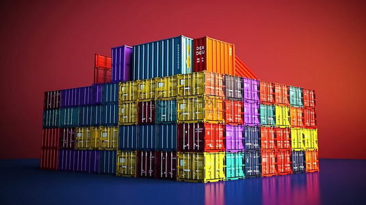 国际物流背景图片_货物集装箱的 3D 渲染，实现高效的进口业务物流