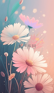 粉色菊花装饰图案背景图片_小雏菊粉色柔和色彩可爱背景