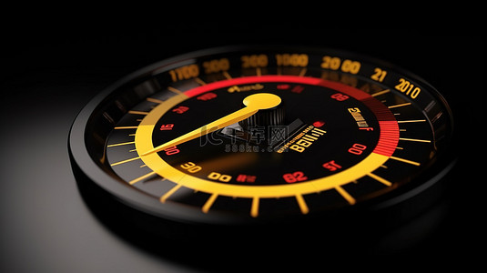 元素科技图标背景图片_带有 3d 测量速度图和黄色指针的彩色车速表图标