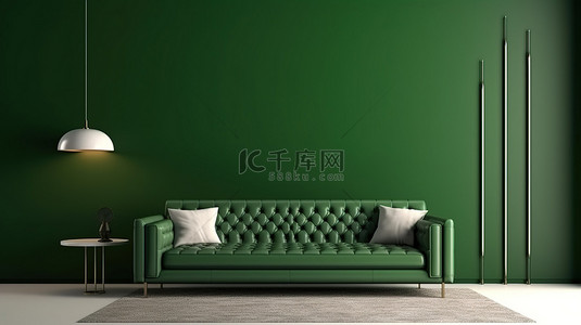黑图案背景图片_豪华现代客厅内部配有 3D 渲染和引人注目的绿色墙壁图案