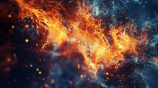 3D 火焰和火花在空中翱翔的插图与叠加背景