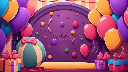 生日气球舞台紫色卡通背景