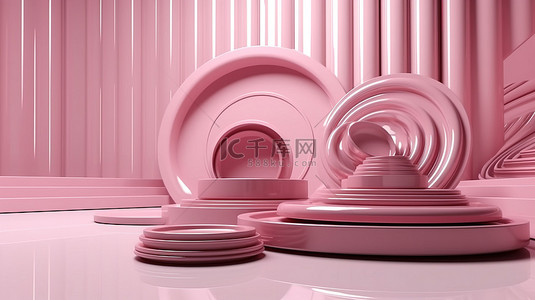 陶瓷背景背景图片_单色粉红色圆板令人惊叹的 3D 渲染，用于美容和保健产品展示