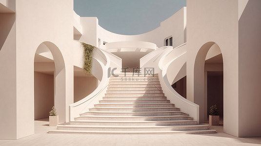 几何扁平风格背景图片_时尚简约的建筑设计，以 3D 楼梯拱门和房屋为特色