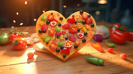 要热爱生活背景图片_对食物的热爱 3D 渲染概念