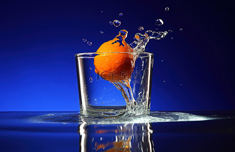 橙色的水从玻璃杯中飞出