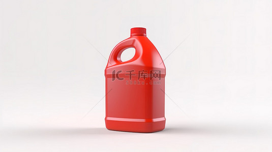 白色背景上的空白标签 3D 渲染红色塑料洗涤剂瓶，准备好您的设计