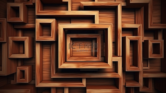 棕色方形木框的抽象 3D 渲染