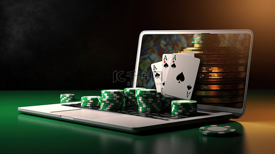 游戏应用背景图片_插图在线赌场概念与计算机横幅应用程序和复制空间为赌博爱好者