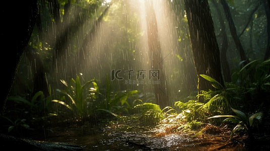 热带植物叶子背景图片_雨中森林热带植物叶子自然背景