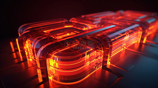 红蓝浅色背景图片_未来科幻元宇宙中红色和橙色霓虹灯形状的 3D 插图
