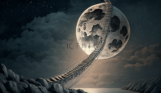 圆形的月亮背景图片_月亮阶梯想象背景
