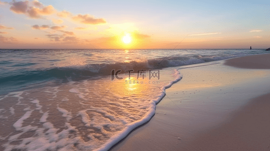 夏天的海边背景图片_海边沙滩美丽的日落风景