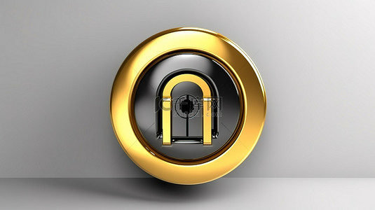 闪亮的锁定挂锁符号 3D 渲染圆形灰色钥匙按钮 ui ux 设计元素