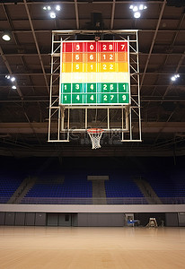 灯光篮球场背景图片_记分牌位于草地竞技场的中间