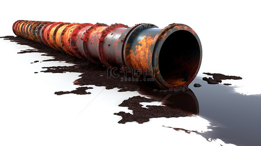 破坏的管道背景图片_孤立白色背景的 3D 插图描绘了连接俄罗斯和欧共体的受损管道