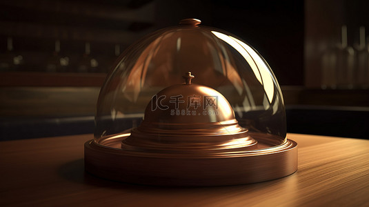 带开盖和礼盒的青铜餐厅钟形罩 3D 渲染